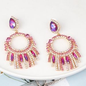 PINK CRYSTAL & CZ TASSEL DROP EARRINGS❣